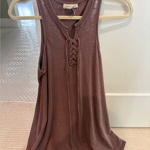 White Crow Brown Lace-Up Tank Top